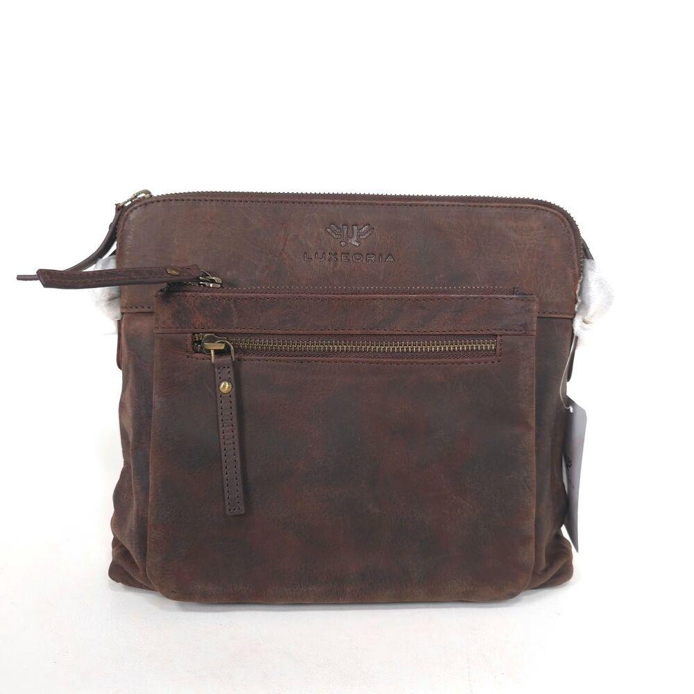 LUXEORIA Women's UNISEX New Crossbody Bag Dark Brown HANDMADE Genuine Leather